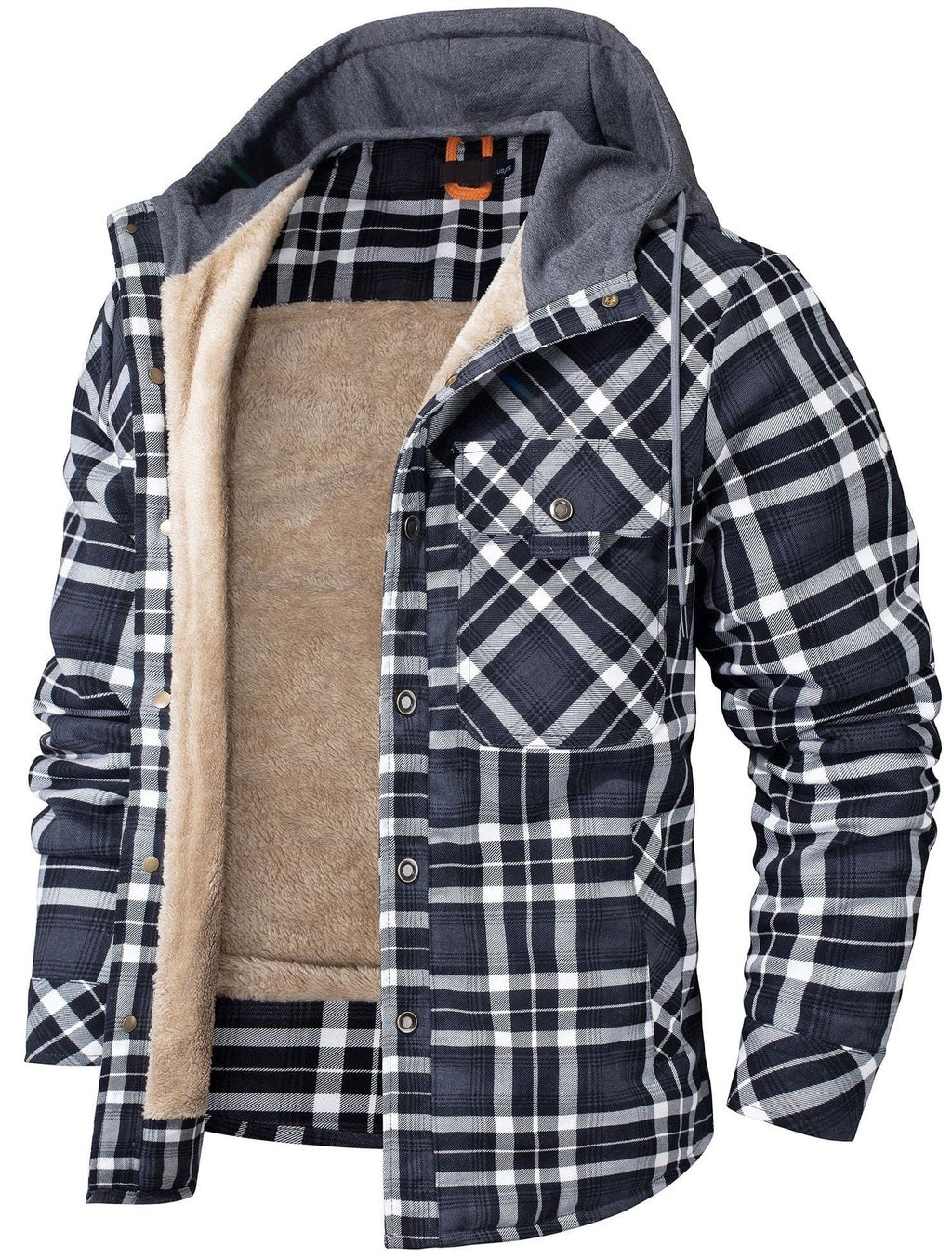 Hooded Faux Fur Lined Flannel Shirt Jacket for Men | Cold Weather