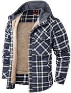 Hooded Faux Fur Lined Flannel Shirt Jacket for Men | Cold Weather