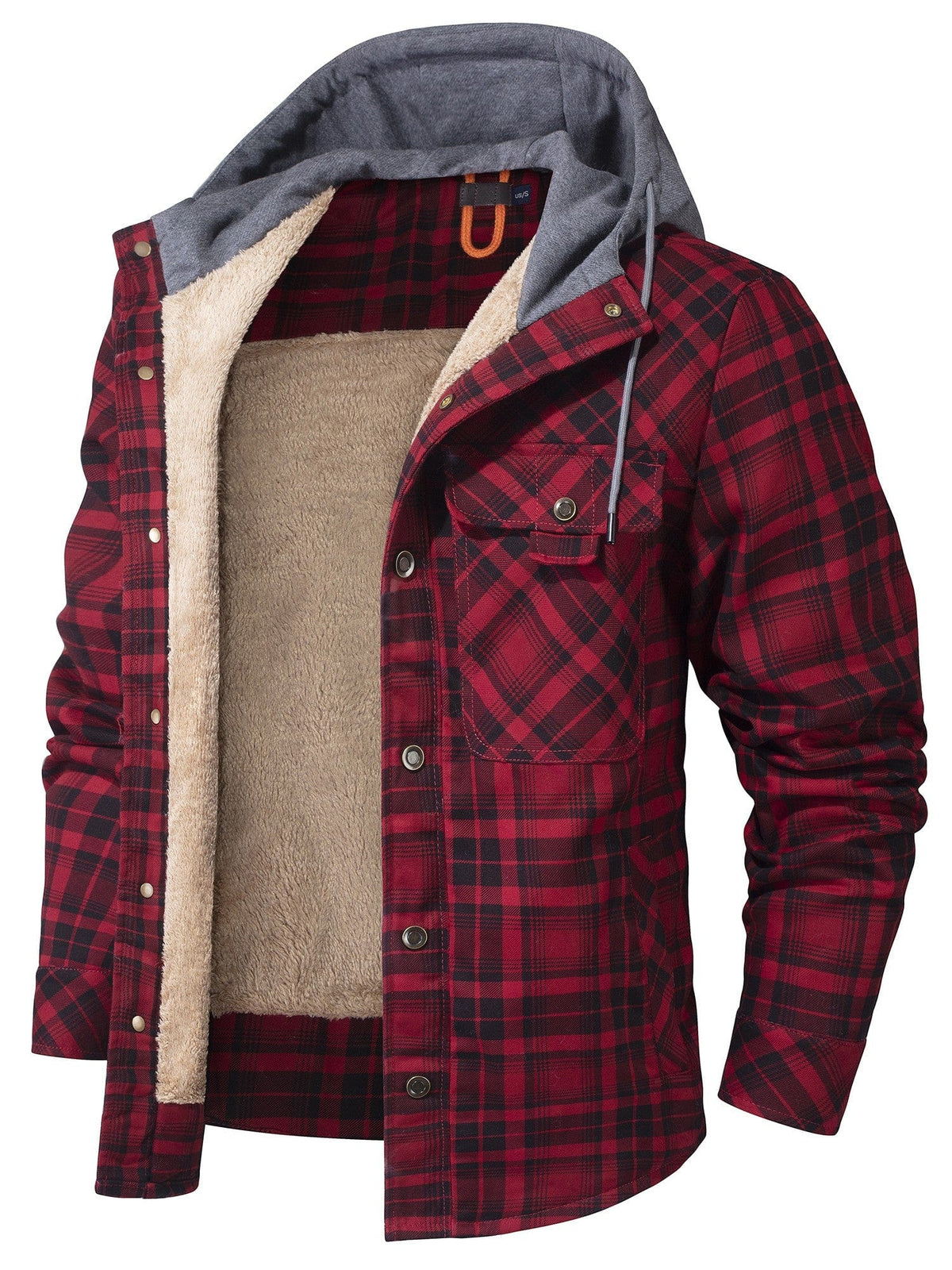 Hooded Faux Fur Lined Flannel Shirt Jacket for Men | Cold Weather