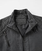 Washed Canvas Quilted Shoulder Moto Jacket for Men | Casual Wear