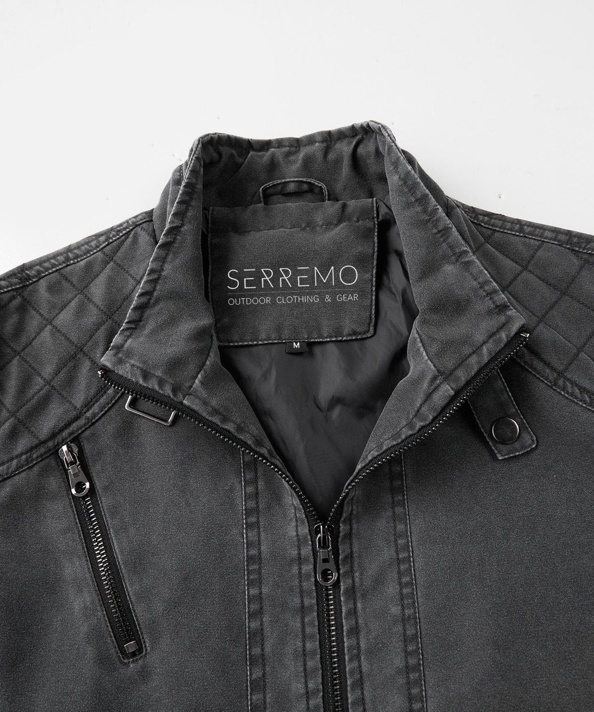 Washed Canvas Quilted Shoulder Moto Jacket for Men | Casual Wear