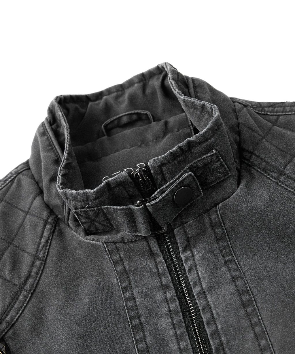 Washed Canvas Quilted Shoulder Moto Jacket for Men | Casual Wear