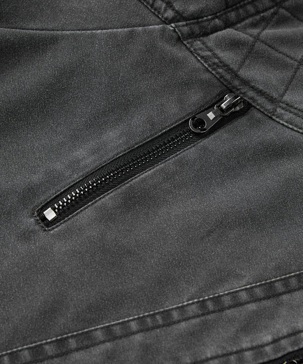 Washed Canvas Quilted Shoulder Moto Jacket for Men | Casual Wear