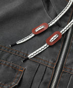 Distressed Canvas Jacket with Plaid Lined Hood for Men | Casual Wear