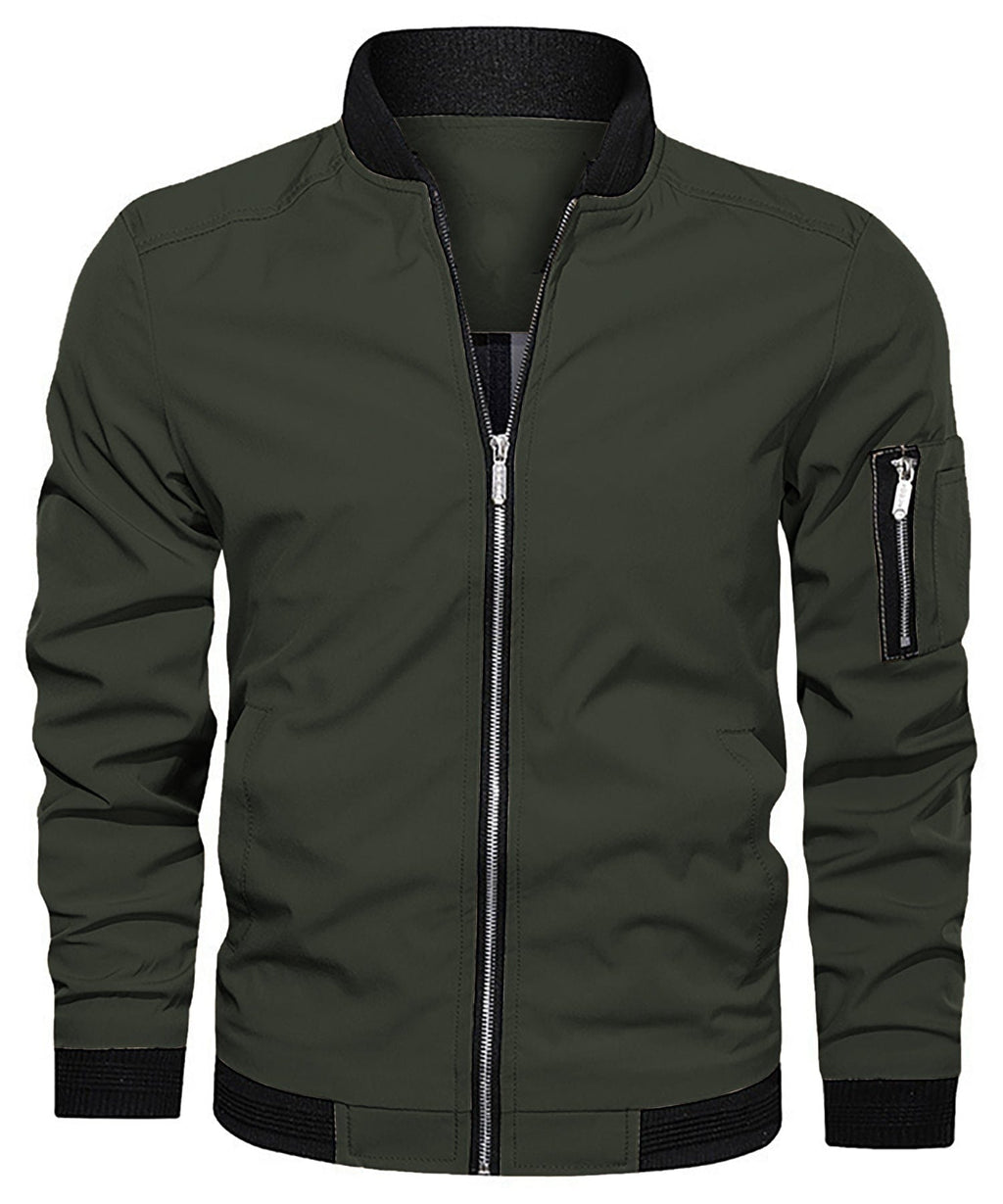 Lightweight Zip Up Bomber Jacket with Shoulder Pocket for Men | Spring Fall