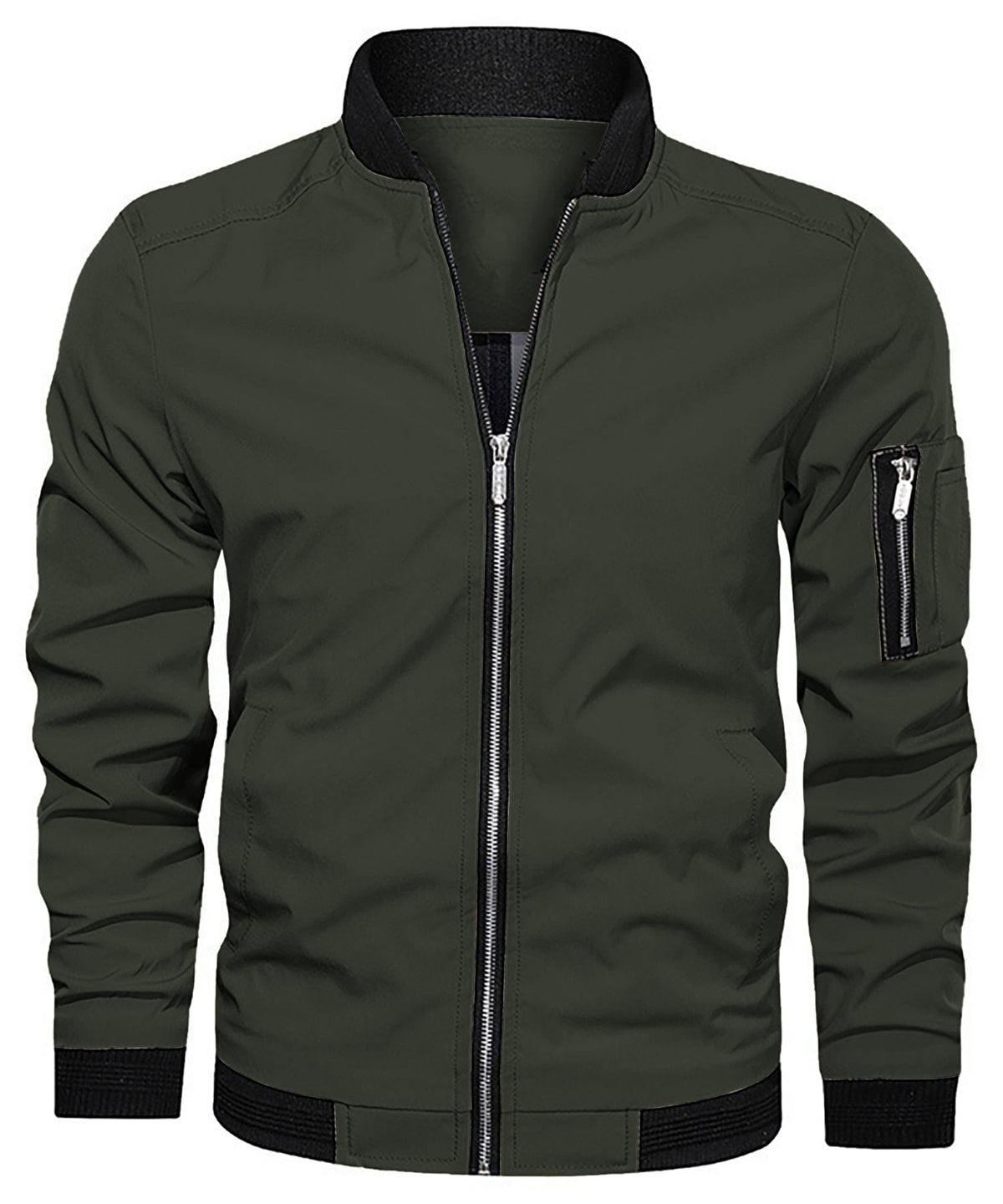 Lightweight Zip Up Bomber Jacket with Shoulder Pocket for Men | Spring Fall