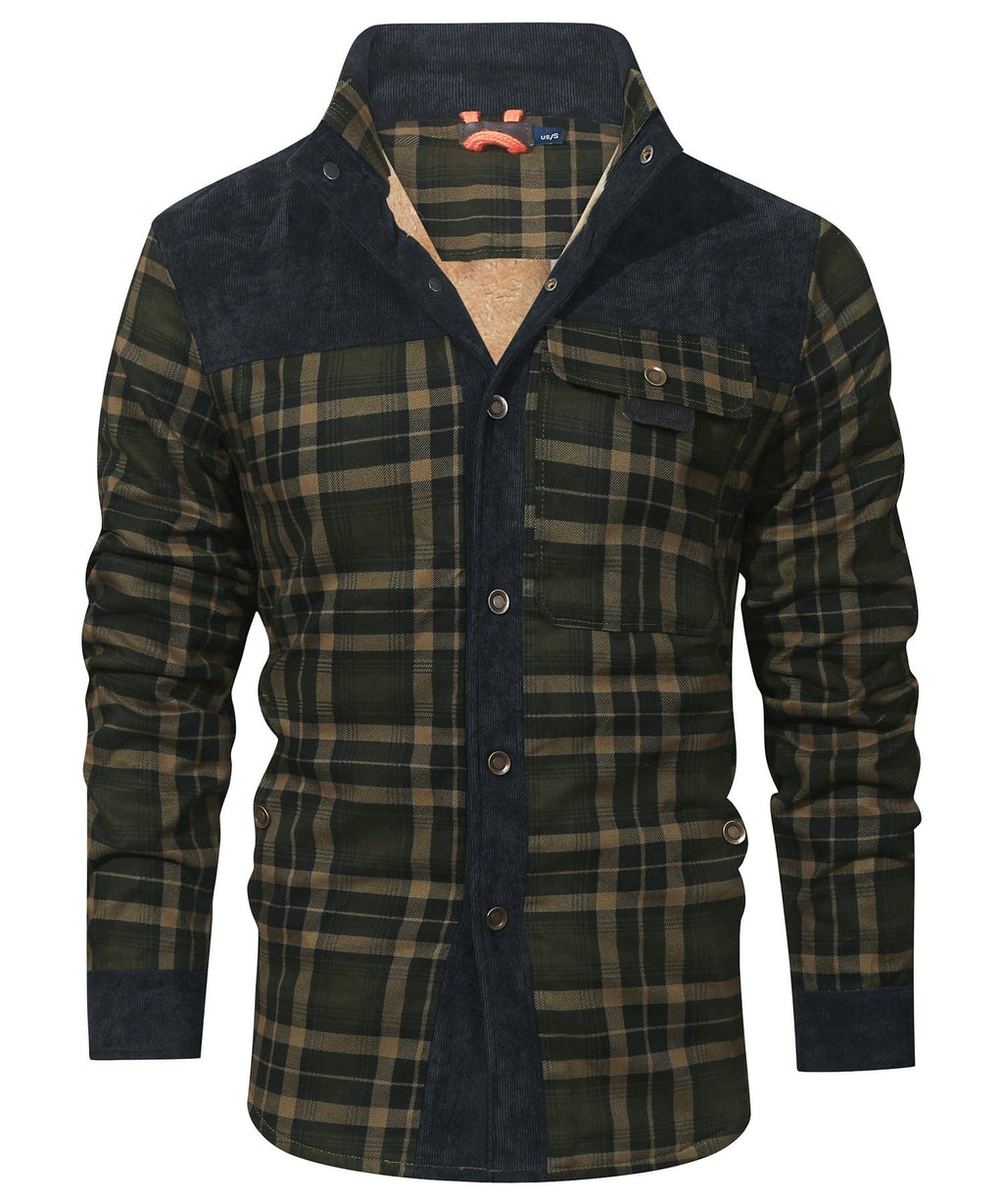 Snap Front Faux Fur Lined Flannel Jacket for Men | Winter Outerwear