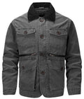 Corduroy Collar Multi Pocket Canvas Utility Jacket for Men | Casual Wear