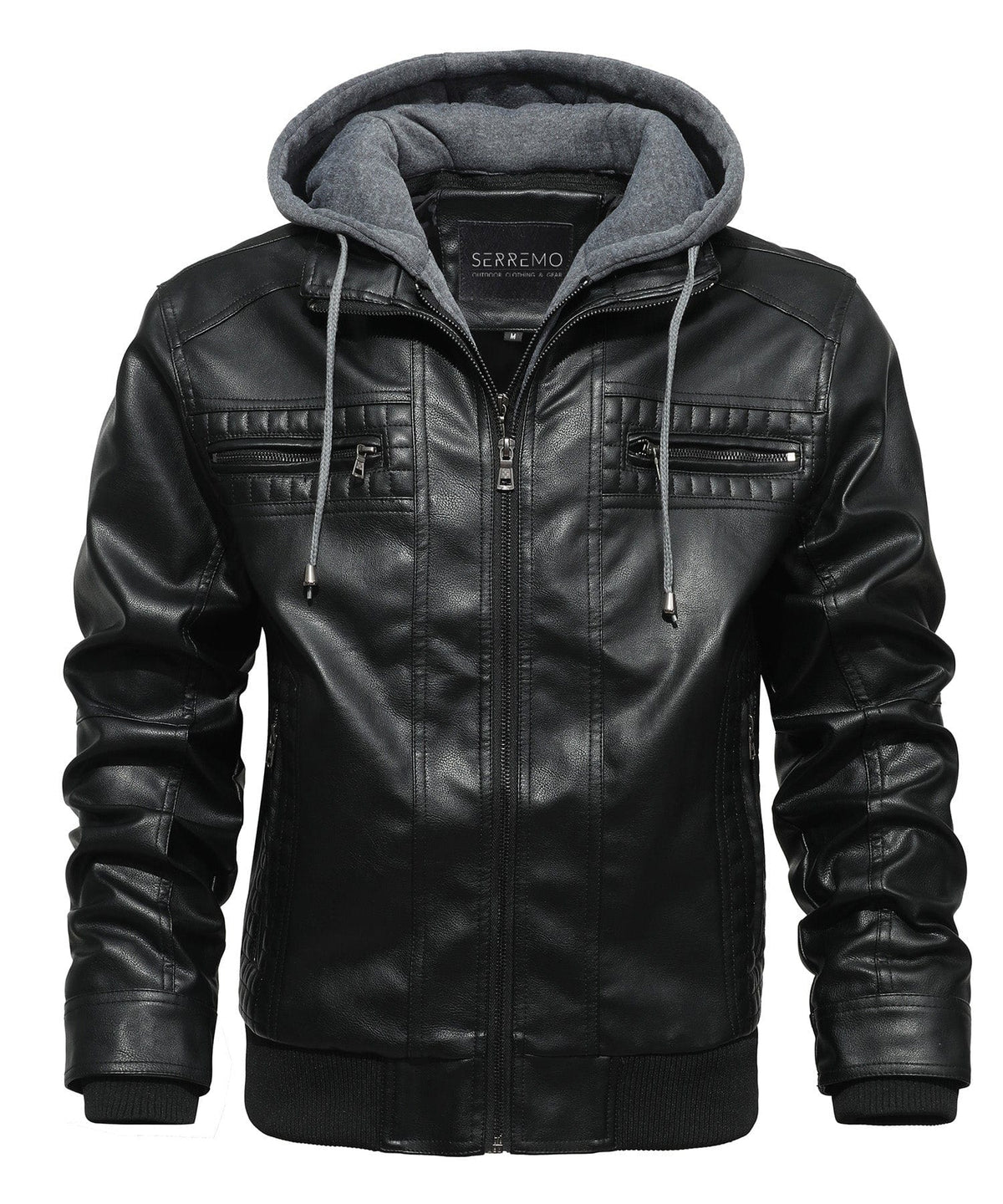 Removable Hood PU Leather Bomber Jacket for Men | Casual Wear