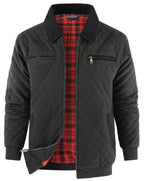 Diamond Quilted Corduroy Collar Zip Bomber Jacket for Men | Layering