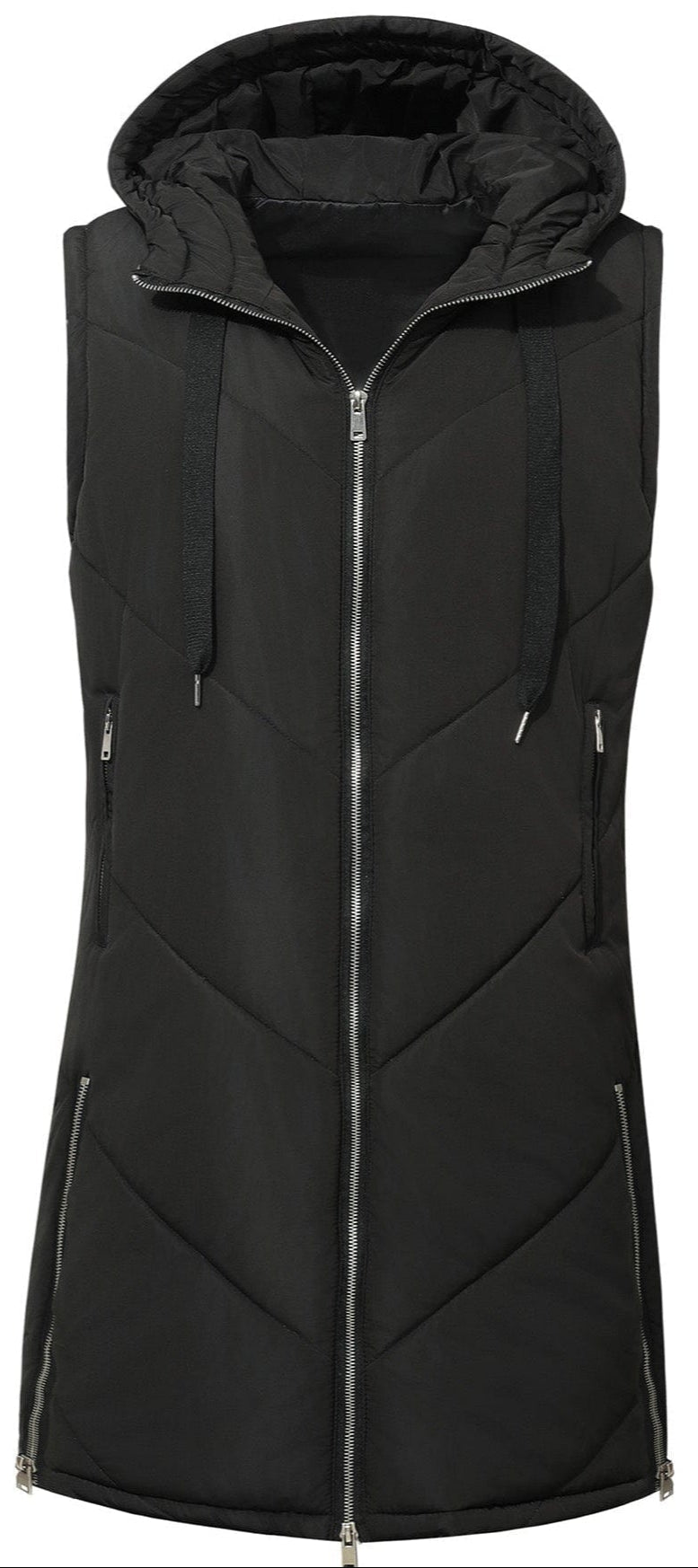 Hooded Longline Quilted Vest with Zip Pockets for Men | Urban Layering