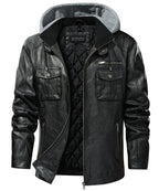Removable Hood Quilted Lined PU Leather Jacket for Men | Casual Wear