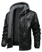 Removable Hood PU Leather Bomber Jacket for Men | Casual Wear