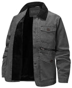 Corduroy Collar Multi Pocket Canvas Utility Jacket for Men | Casual Wear