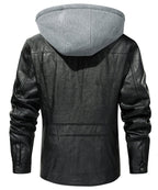 Removable Hood Quilted Lined PU Leather Jacket for Men | Casual Wear