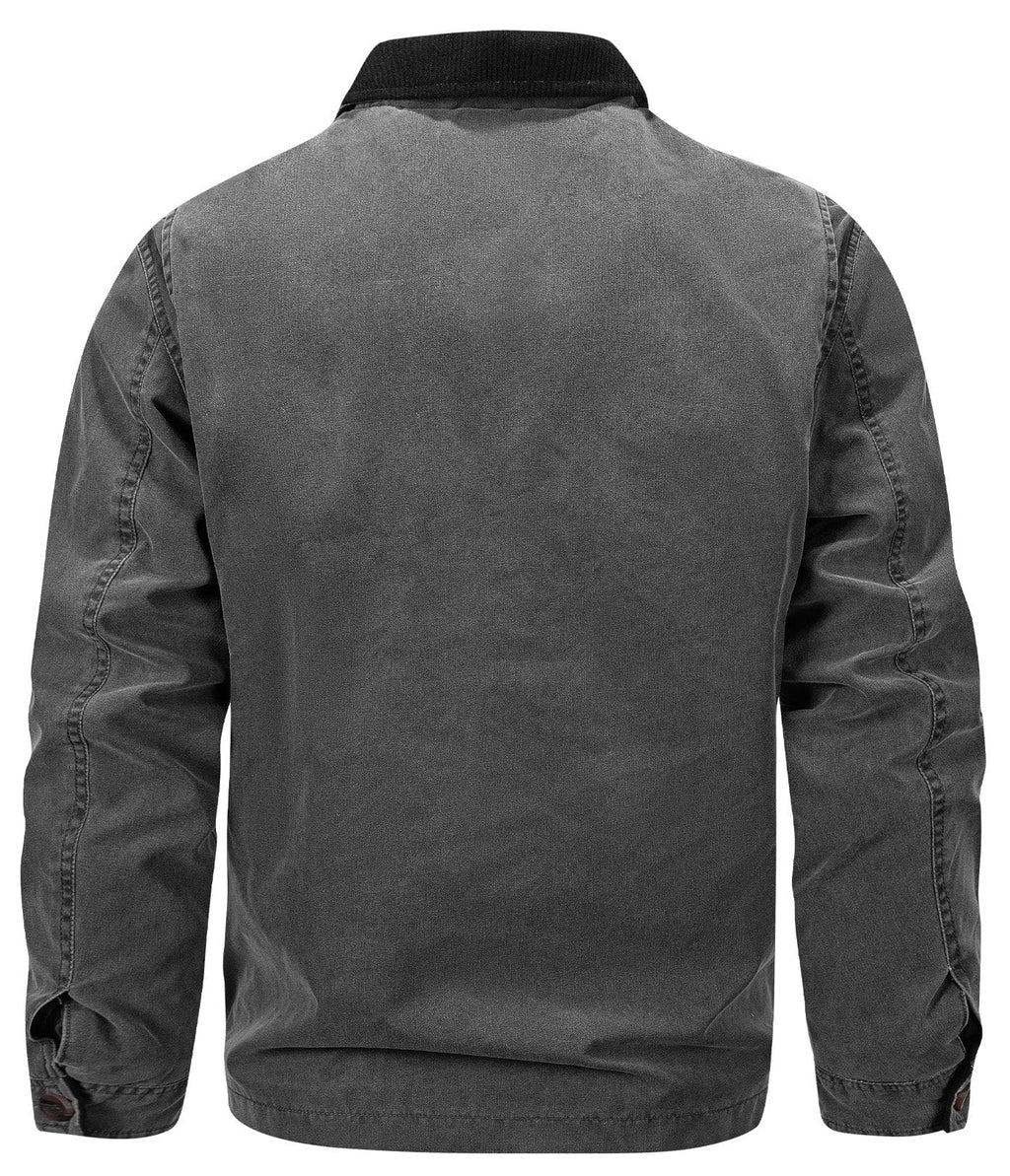 Corduroy Collar Multi Pocket Canvas Utility Jacket for Men | Casual Wear