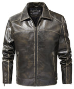 Distressed Finish Zip Pocket PU Leather Jacket for Men | Casual Wear