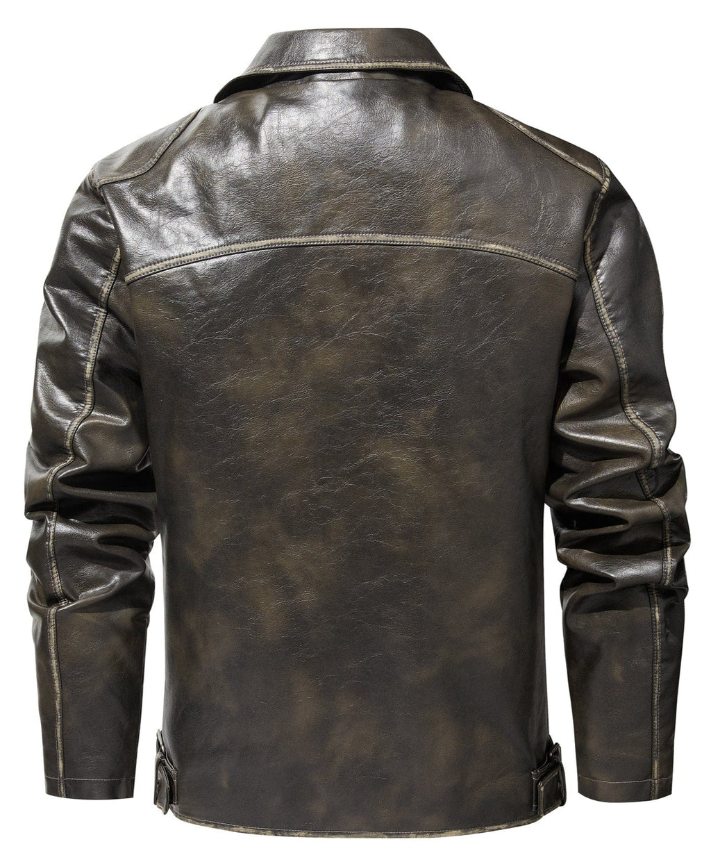 Distressed Finish Zip Pocket PU Leather Jacket for Men | Casual Wear
