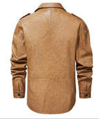Four Pocket Epaulette Field Style PU Leather Jacket for Men | Everyday Wear