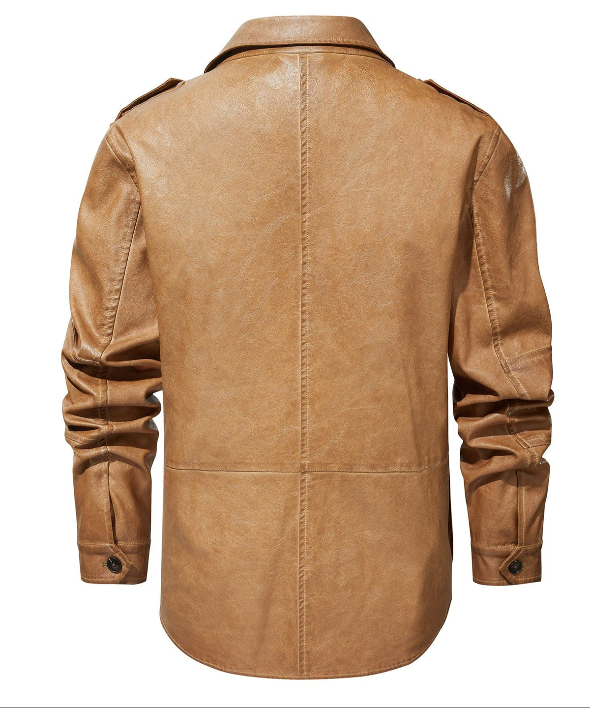 Four Pocket Epaulette Field Style PU Leather Jacket for Men | Everyday Wear