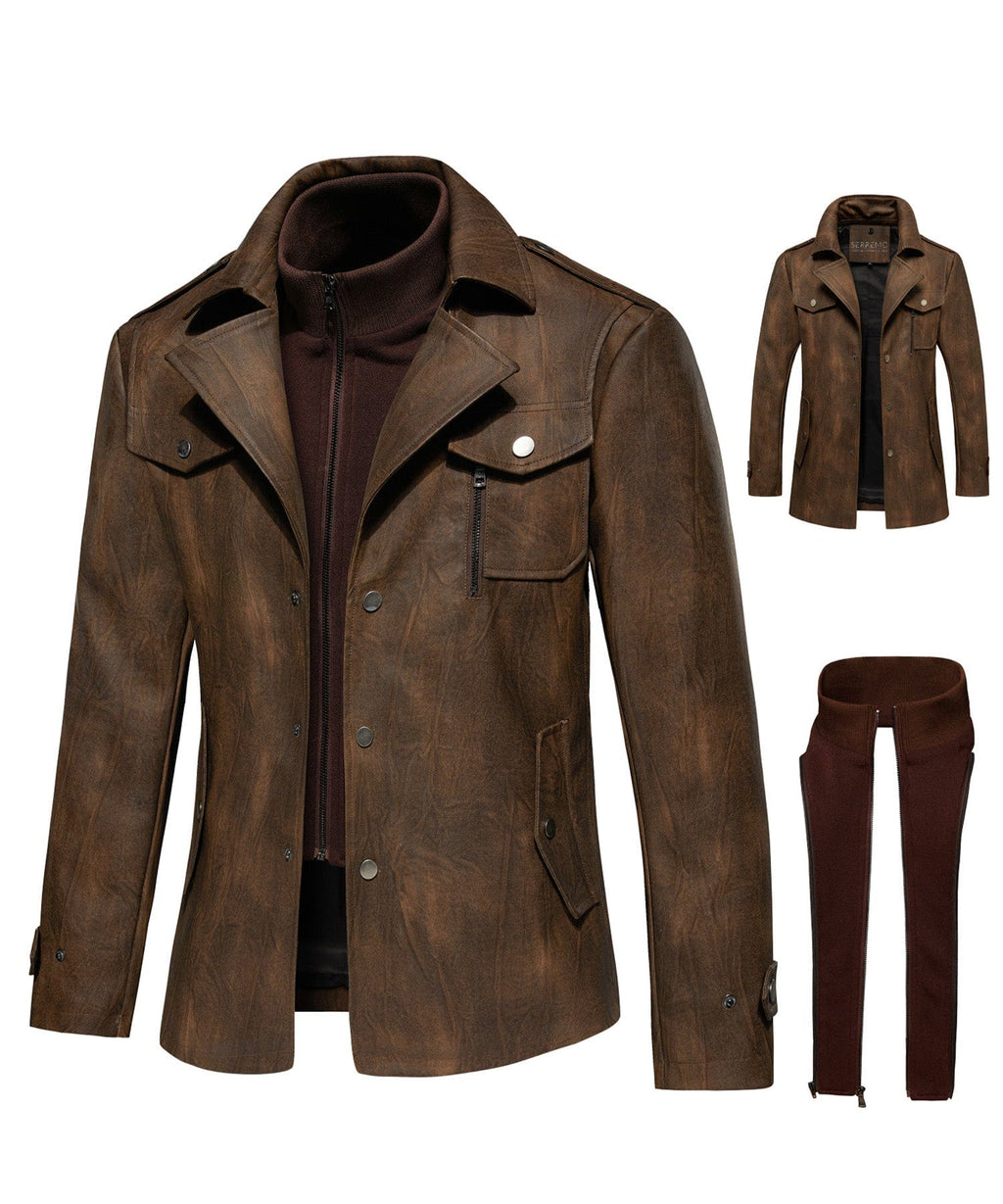 Multi Pocket PU Leather Utility Jacket for Men | Everyday Wear