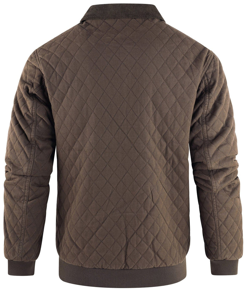 Diamond Quilted Corduroy Collar Zip Bomber Jacket for Men | Layering