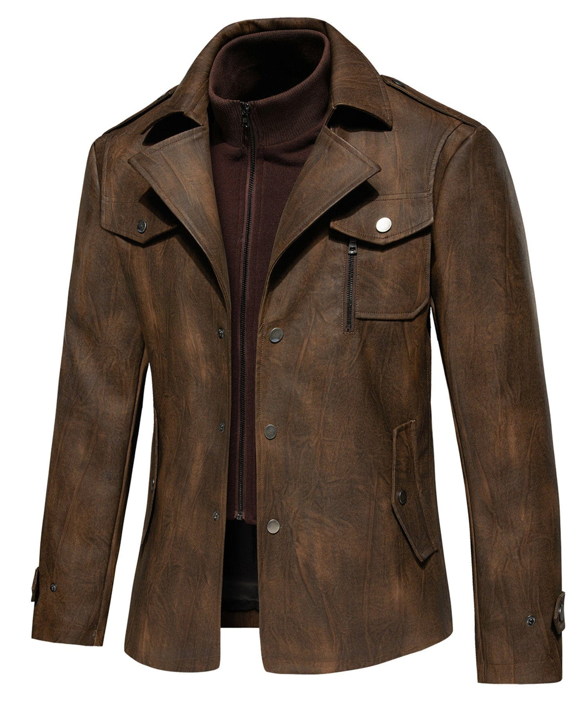 Multi Pocket PU Leather Utility Jacket for Men | Everyday Wear
