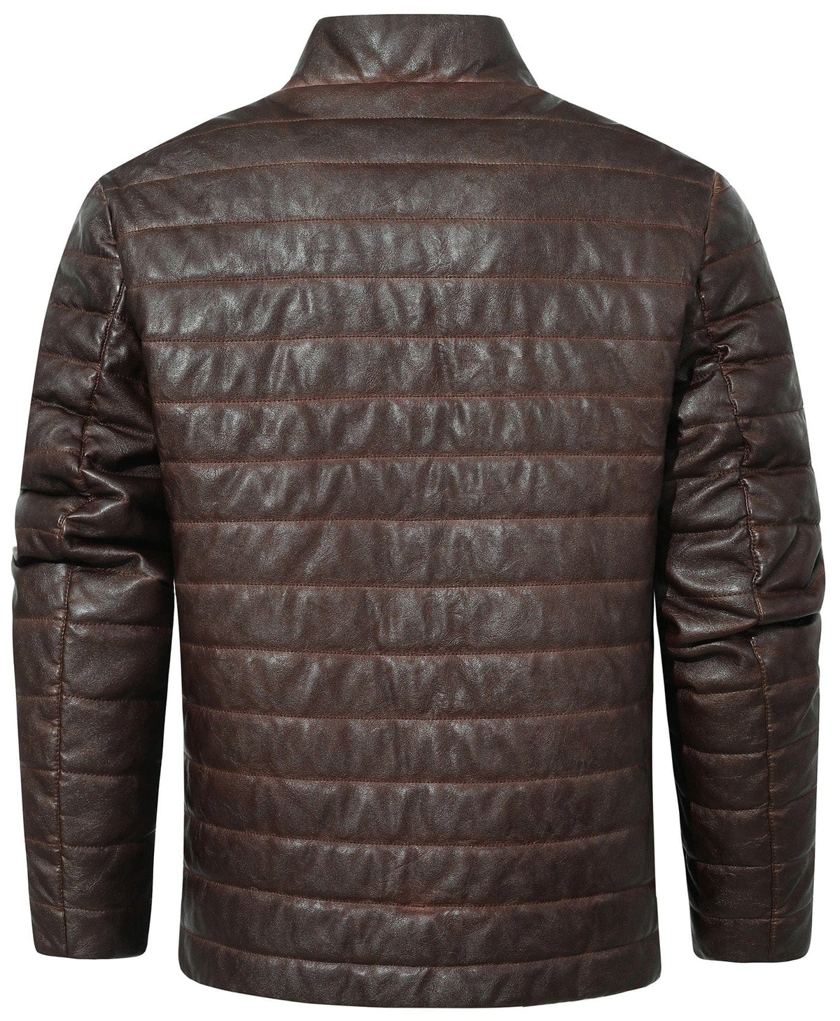 Brown Quilted PU Leather Zip Up Jacket for Men | Everyday Wear