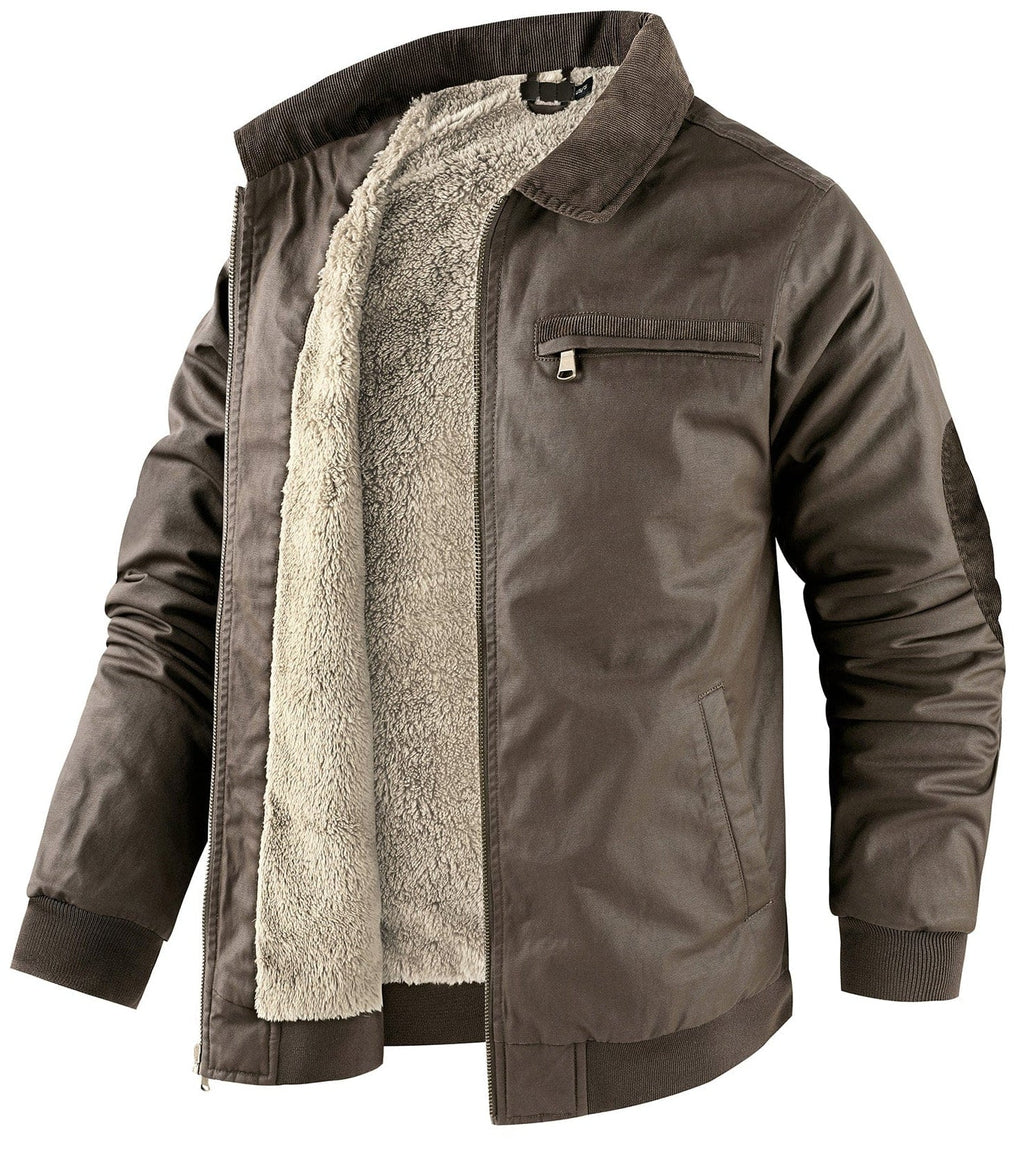Fleece Lined Structured Collar Zip Bomber Jacket for Men | Winter Outerwear
