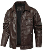 Coffee Brown PU Leather Zip Up Jacket for Men | Casual Wear