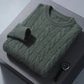 Cable Knit Pure Cashmere Round Neck Sweater for Men | Smart Casual Wear