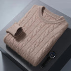 Cable Knit Pure Cashmere Round Neck Sweater for Men | Smart Casual Wear