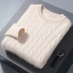 Cable Knit Pure Cashmere Round Neck Sweater for Men | Smart Casual Wear