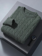 Cable Knit Pure Cashmere Round Neck Sweater for Men | Smart Casual Wear