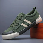Retro Canvas Low Top Sneakers with Stripe Accents for Men | Everyday Wear