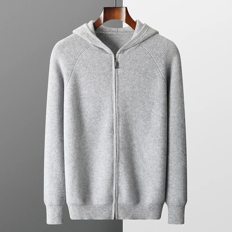 Merino Wool Hooded Knit Cardigan Jacket for Men | Cold Weather Layering