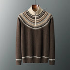 Fair Isle Yoke Quarter Zip Cashmere Blend Sweater for Men | Winter Layering