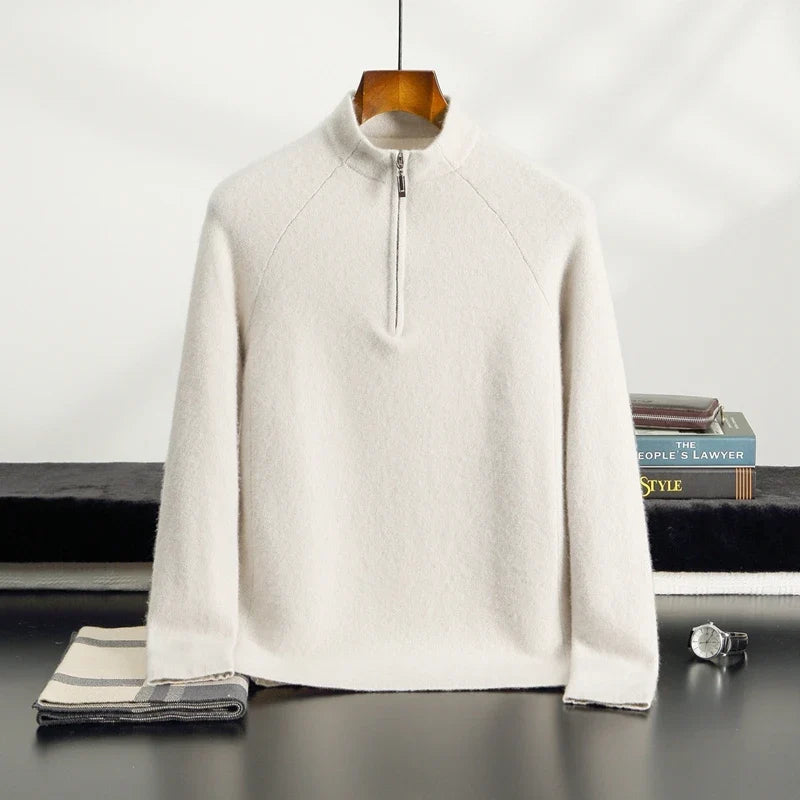 Pure Cashmere Half Zip Mock Neck Sweater for Men | Smart Casual Wear