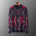 Jacquard Diamond Pattern Cashmere Blend Sweater for Men | Casual Wear