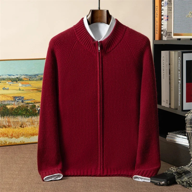 Pure Cashmere Ribbed Zip Up Cardigan for Men | Winter Layering