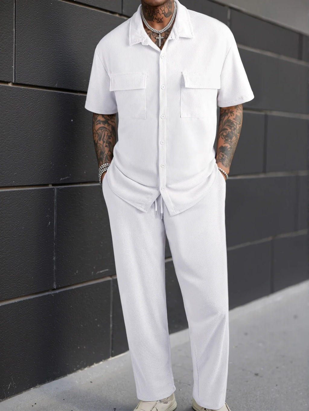 Short Sleeve Shirt and Trouser Two Piece Set for Men | Casual Wear