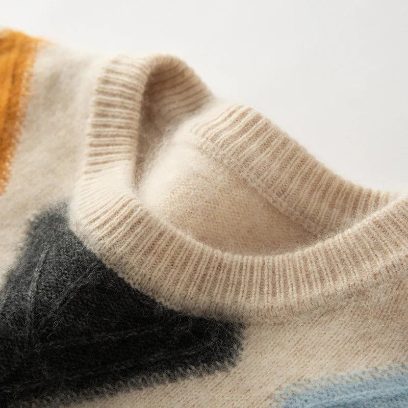 Colour Block Argyle Merino Wool Sweater for Men | Smart Casual Wear