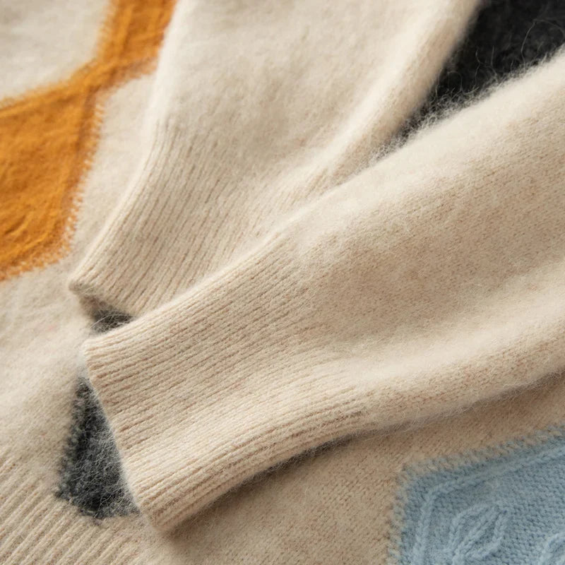 Colour Block Argyle Merino Wool Sweater for Men | Smart Casual Wear