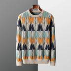 Geometric Pattern Merino Wool Crewneck Sweater for Men | Casual and Office Wear