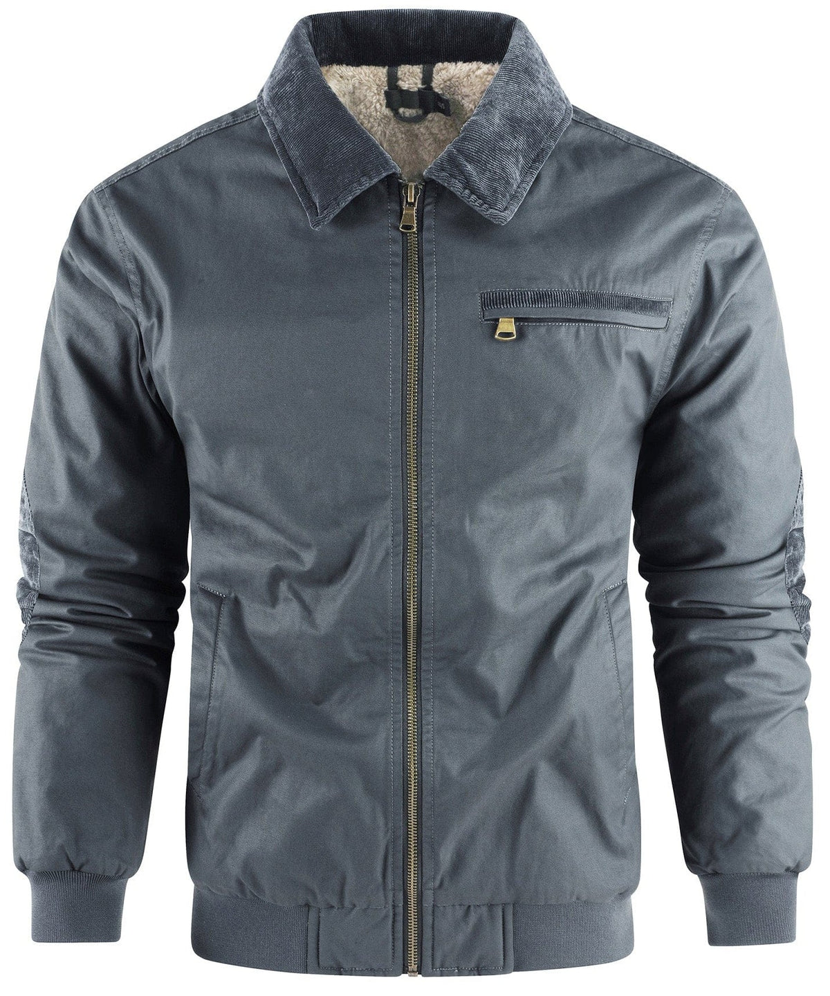 Fleece Lined Structured Collar Zip Bomber Jacket for Men | Winter Outerwear