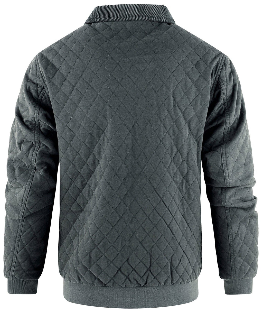 Diamond Quilted Corduroy Collar Zip Bomber Jacket for Men | Layering