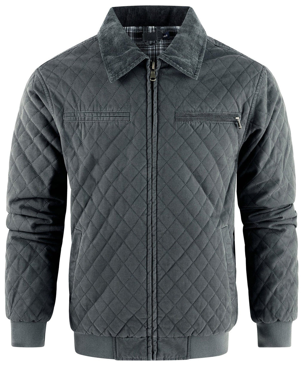Diamond Quilted Corduroy Collar Zip Bomber Jacket for Men | Layering