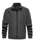 Washed Canvas Quilted Shoulder Moto Jacket for Men | Casual Wear