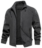 Washed Canvas Quilted Shoulder Moto Jacket for Men | Casual Wear
