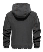 Distressed Canvas Jacket with Plaid Lined Hood for Men | Casual Wear
